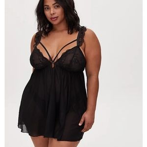 Torrid Black Lace & Mesh Strappy Wireless Babydoll